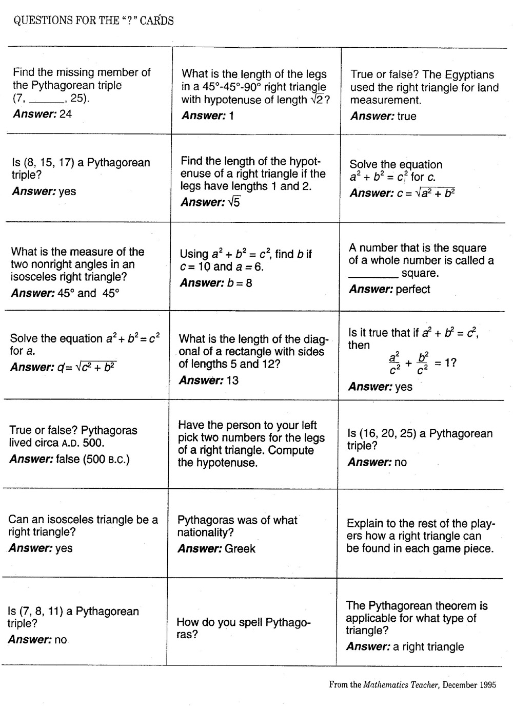 Pythagorean Theorem Game