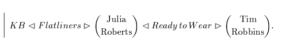 \begin{displaymath}KB\vartriangleleft Flatliners\vartriangleright \binom{\te... ...o\,Wear \vartriangleright \binom{\text{Tim}}{\text{Robbins}}.\end{displaymath}
